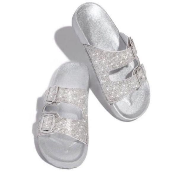 Embellished Double Buckle Sandals – Silver - Picture 4 of 7